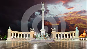 Heroes Square in Budapest Hungary Time lapse