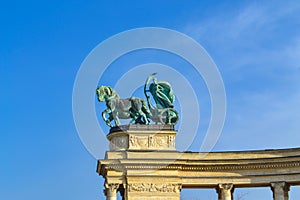 Heroes square monument sculptures Budapest city Hungary
