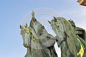Heroes square monument sculptures Budapest city Hungary