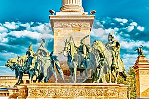 Heroes` Square-is one of the major squares in Budapest, Hungary, statue Seven Chieftains of the Magyars and other important