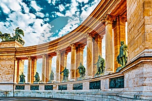 Heroes` Square-is one of the major squares in Budapest, Hungary, statue Seven Chieftains of the Magyars and other important