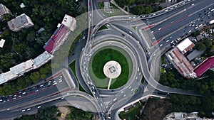 Heroes square in Tbilisi with roundabout intersection and monument built in the center