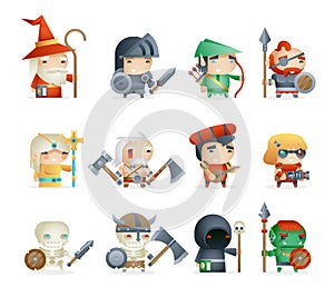 Heroes Villains Minions Fantasy RPG Game Character Vector Icons Set Vector Illustration