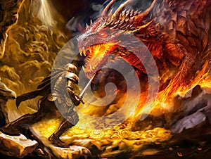 Heroic epos of Nibelung hoard. Siegfried fights against dragon