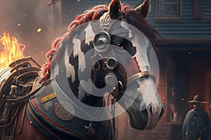 Heroic Equine Firefighter: Whimsical and Creative 3D Ren Character Desig