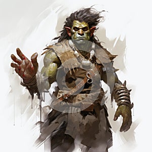 Heroic Half-orc Shaman With Claw Gauntlets - Oil Paint Art By Justin Gerard