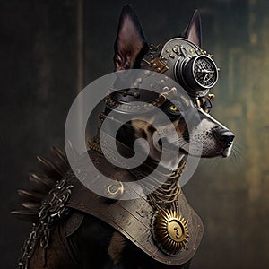 Heroic Portrait Illustration of Dog as Steampunk Guardian