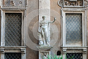 Heroic Romanesque Statue in the Ancient Palazzo Mattei di Giove Courtyar