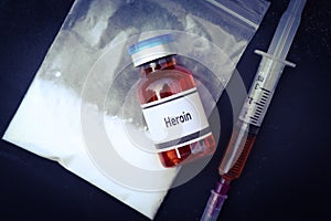 Heroin in a vial, narcotics are dangerous to health