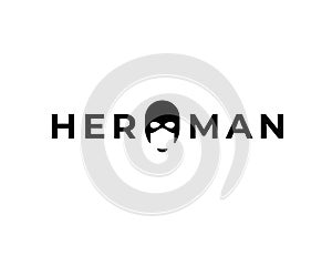 heroman wordmark with masked head as letter o