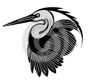Heron black and white vector