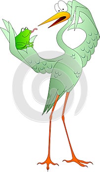 The heron caught the frog