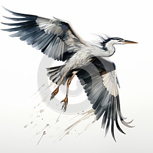 Heron In Flight: Action Painter Inspired Hyper-realistic Bird Illustration