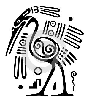 Heron motif of ancient Mexico, the Aztec aztatl, a freshwater bird