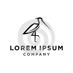 Heron pelican stork vector logo lineart line outline monoline icon design stock gulf bird coast beach illustration abstract ibis l