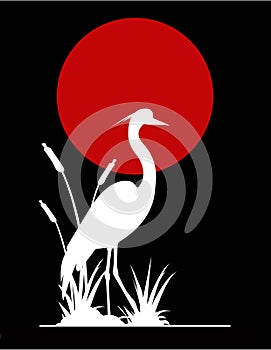 Heron silhouette with giant red moon background