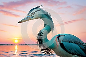 Heron at Sunset created with Generative AI