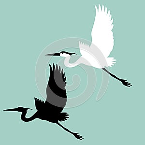 Heron vector illustration, flat style, black silhouette