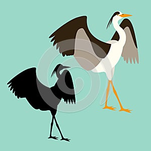 Heron vector illustration flat style black silhouette