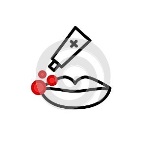 Herpes on the lip line icon, vector illustration