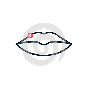 Herpes on Lips Line Icon. Acne, Blister and Painfully Pimple on Lips Outline Icon. Herpes Virus Disease and Infection on