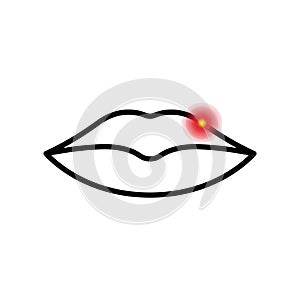 Herpes on Lips Line Icon. Labial Linear Sore Canker Pictogram. Blister, Fever, Sore, Infection on Lips Outline Icon photo