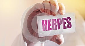 Herpes simplex - Medical doctor shows information card. Healthcare STD concept