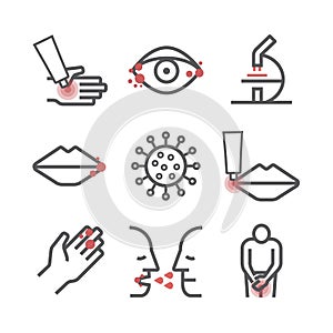 Herpes. Symptoms, Treatment. Line icons set. Vector signs for web graphics. photo