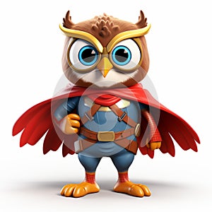 Herpetologist 3d Graphic Owl: A Cartoon Superhero In Vray Tracing Style