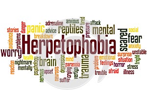 Herpetophobia fear of reptiles word cloud concept 2