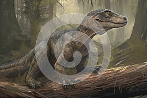 A Herrerasaurus a distant relative of T. Rex.. AI generation