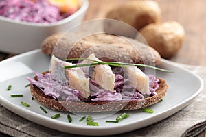 Herring and coleslaw sandwich