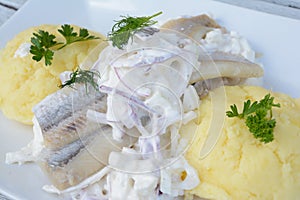Herring with cream and mashed potatoes