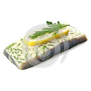 herring fillet, baked with a lemon and herb butter, delicates sea food, isolated on transparent background