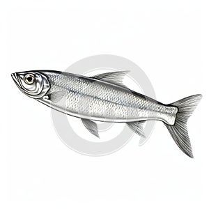 Herring Fish Drawing On White Background - Sleek Metallic Finish photo