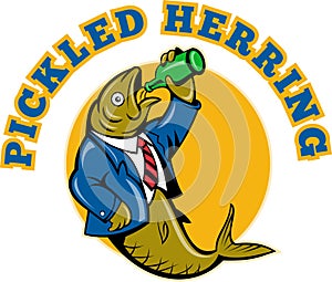 Herring fish drinking beer