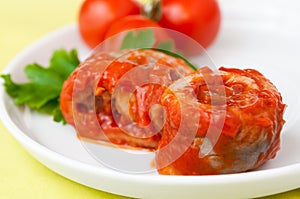 Herring fish roll in tomato sauce