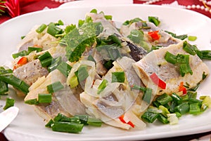 Herring in oils with chive and onion for christmas