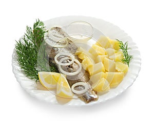 Herring and potatoes with sauce for a breakfast
