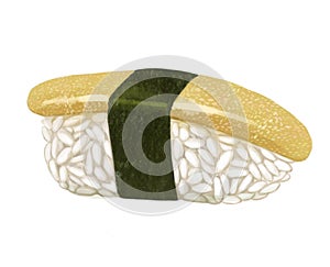 Herring roe kazunoko sushi with algae, rise and fish on a white background