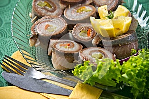 Herring Rolls on Buffet Dish