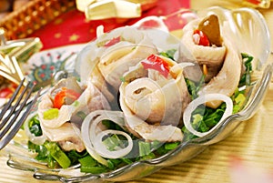 Herring rolls with chive and onion for christmas