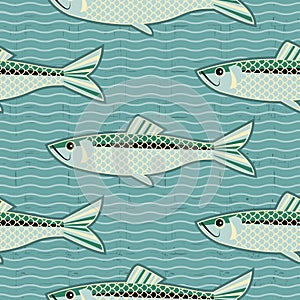 Herring seamless pattern.Vector fish background