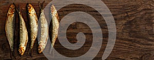 Herring sprats smoked wooden oak