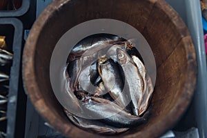 Herring in a wooden barrel - sea fish