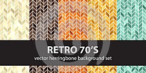 Herringbone pattern set Retro 70s. Vector seamless parquet backgrounds