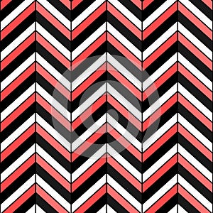 Herringbone seamless pattern. Vector zigzag black, white and red texture.