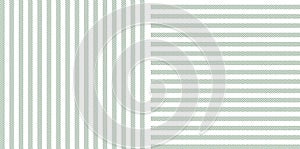 Herringbone stripes vector pattern in sage green and white. Seamless pin stripe textured background set for cotton or linen shirt.