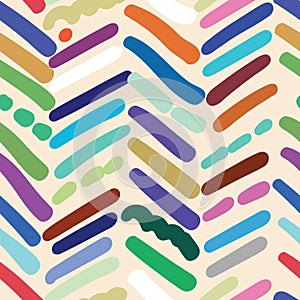 Herringbone textured seamless pattern with random brush strokes