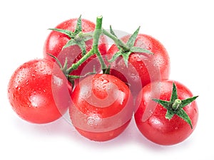 Ð¡herry tomato with water drops. White background